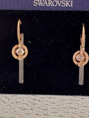 Swarovski Rose Gold Tone Crystal Circle Drop Earrings
